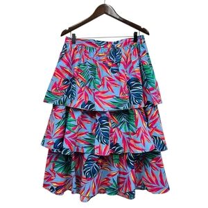 c25 NWT! 3 Tier Riffle Vibrant Leaf Print A-Line Skirt